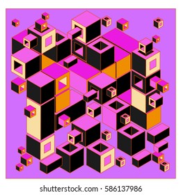 Vector colorful isometric cubes pattern. abstract wallpaper background. Illustration for fabric print.