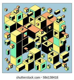 Vector colorful isometric cubes pattern. abstract wallpaper background. Illustration for fabric print.