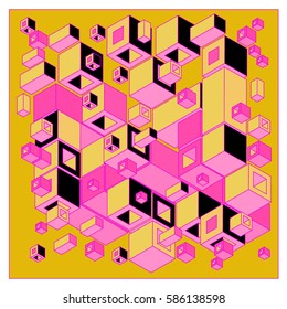 Vector colorful isometric cubes pattern. abstract wallpaper background. Illustration for fabric print.