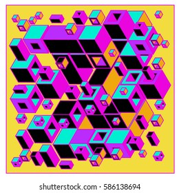 Vector colorful isometric cubes pattern. abstract wallpaper background. Illustration for fabric print.
