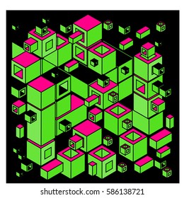 Vector colorful isometric cubes pattern. abstract wallpaper background. Illustration for fabric print.