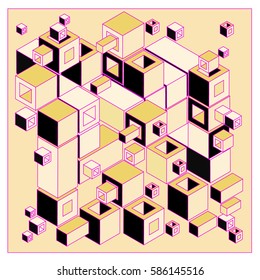 Vector colorful isometric cubes pattern. abstract wallpaper background. Illustration for fabric print.