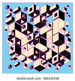 Vector colorful isometric cubes pattern. abstract wallpaper background. Illustration for fabric print.