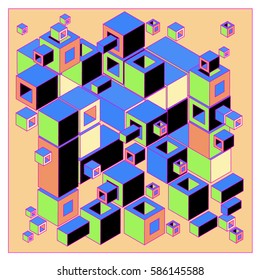 Vector colorful isometric cubes pattern. abstract wallpaper background. Illustration for fabric print.