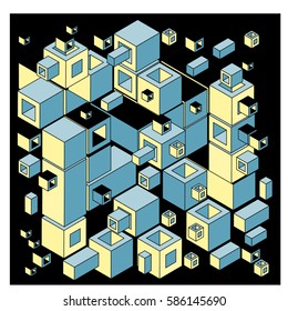 Vector colorful isometric cubes pattern. abstract wallpaper background. Illustration for fabric print.