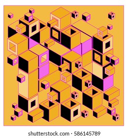 Vector colorful isometric cubes pattern. abstract wallpaper background. Illustration for fabric print.
