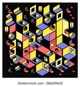 Vector colorful isometric cubes pattern. abstract wallpaper background. Illustration for fabric print.