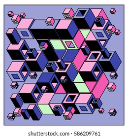 Vector colorful isometric cubes pattern. abstract wallpaper background. Illustration for fabric print.