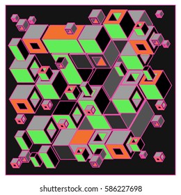 Vector colorful isometric cubes pattern. abstract wallpaper background. Illustration for fabric print.