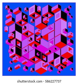 Vector colorful isometric cubes pattern. abstract wallpaper background. Illustration for fabric print.