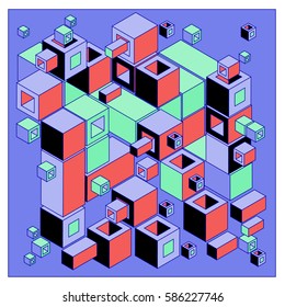 Vector colorful isometric cubes pattern. abstract wallpaper background. Illustration for fabric print.