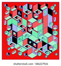 Vector colorful isometric cubes pattern. abstract wallpaper background. Illustration for fabric print.