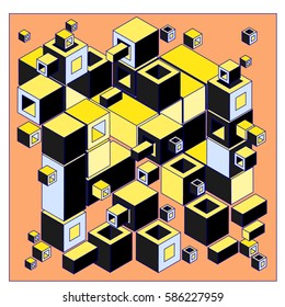Vector colorful isometric cubes pattern. abstract wallpaper background. Illustration for fabric print.