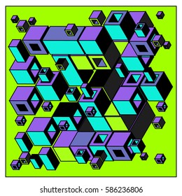 Vector colorful isometric cubes pattern. abstract wallpaper background. Illustration for fabric print.