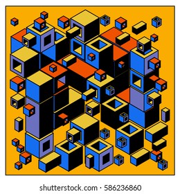 Vector colorful isometric cubes pattern. abstract wallpaper background. Illustration for fabric print.
