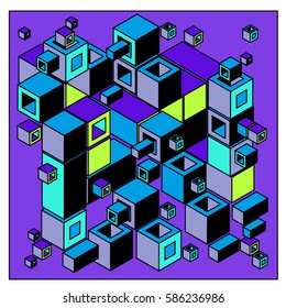 Vector colorful isometric cubes pattern. abstract wallpaper background. Illustration for fabric print.