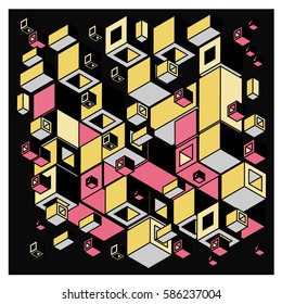 Vector colorful isometric cubes pattern. abstract wallpaper background. Illustration for fabric print.