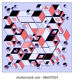Vector colorful isometric cubes pattern. abstract wallpaper background. Illustration for fabric print.