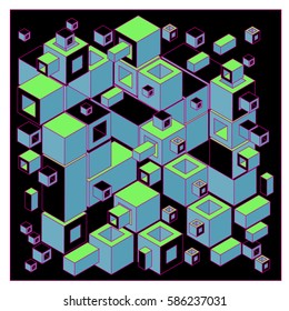 Vector colorful isometric cubes pattern. abstract wallpaper background. Illustration for fabric print.