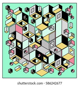 Vector colorful isometric cubes pattern. abstract wallpaper background. Illustration for fabric print.