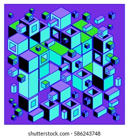 Vector colorful isometric cubes pattern. abstract wallpaper background. Illustration for fabric print.