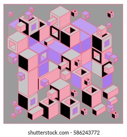 Vector colorful isometric cubes pattern. abstract wallpaper background. Illustration for fabric print.