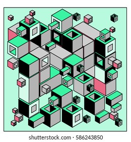 Vector colorful isometric cubes pattern. abstract wallpaper background. Illustration for fabric print.