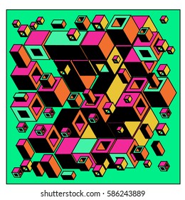 Vector colorful isometric cubes pattern. abstract wallpaper background. Illustration for fabric print.
