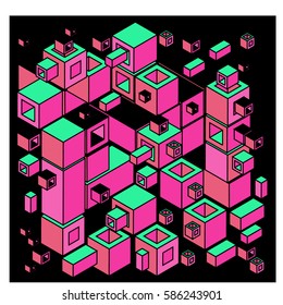 Vector colorful isometric cubes pattern. abstract wallpaper background. Illustration for fabric print.