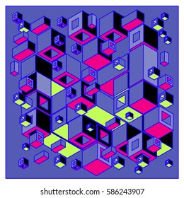 Vector colorful isometric cubes pattern. abstract wallpaper background. Illustration for fabric print.