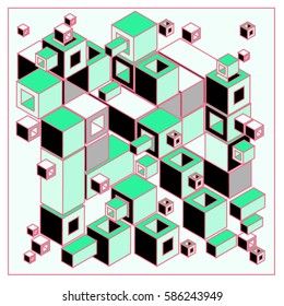 Vector colorful isometric cubes pattern. abstract wallpaper background. Illustration for fabric print.
