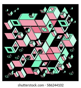 Vector colorful isometric cubes pattern. abstract wallpaper background. Illustration for fabric print.