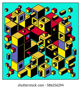 Vector colorful isometric cubes pattern. abstract wallpaper background. Illustration for fabric print.