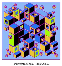 Vector colorful isometric cubes pattern. abstract wallpaper background. Illustration for fabric print.