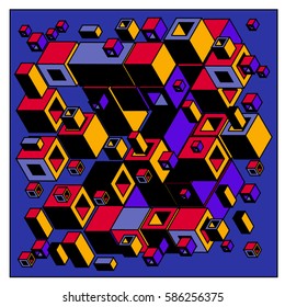Vector colorful isometric cubes pattern. abstract wallpaper background. Illustration for fabric print.