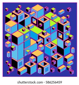 Vector colorful isometric cubes pattern. abstract wallpaper background. Illustration for fabric print.