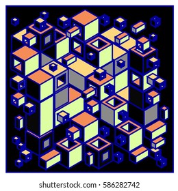 Vector colorful isometric cubes pattern. abstract wallpaper background. Illustration for fabric print.