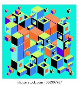 Vector colorful isometric cubes pattern. abstract wallpaper background. Illustration for fabric print.