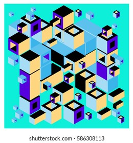 Vector colorful isometric cubes pattern. abstract wallpaper background. Illustration for fabric print.