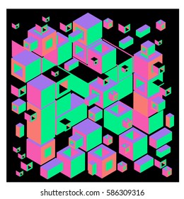 Vector colorful isometric cubes pattern. abstract wallpaper background. Illustration for fabric print.