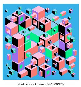 Vector colorful isometric cubes pattern. abstract wallpaper background. Illustration for fabric print.