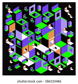 Vector colorful isometric cubes pattern. abstract wallpaper background. Illustration for fabric print.