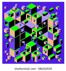 Vector colorful isometric cubes pattern. abstract wallpaper background. Illustration for fabric print.