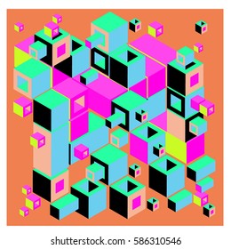 Vector colorful isometric cubes pattern. abstract wallpaper background. Illustration for fabric print.