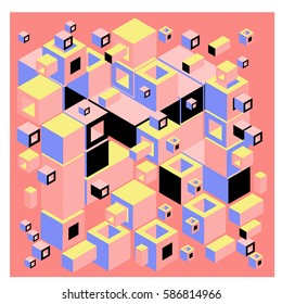Vector colorful isometric cubes pattern. abstract wallpaper background. Illustration for fabric print.