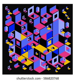 Vector colorful isometric cubes pattern. abstract wallpaper background. Illustration for fabric print.