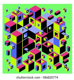 Vector colorful isometric cubes pattern. abstract wallpaper background. Illustration for fabric print.