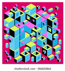 Vector colorful isometric cubes pattern. abstract wallpaper background. Illustration for fabric print.