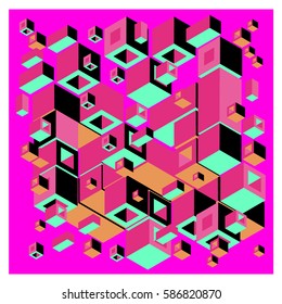 Vector colorful isometric cubes pattern. abstract wallpaper background. Illustration for fabric print.