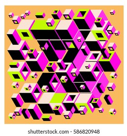 Vector colorful isometric cubes pattern. abstract wallpaper background. Illustration for fabric print.